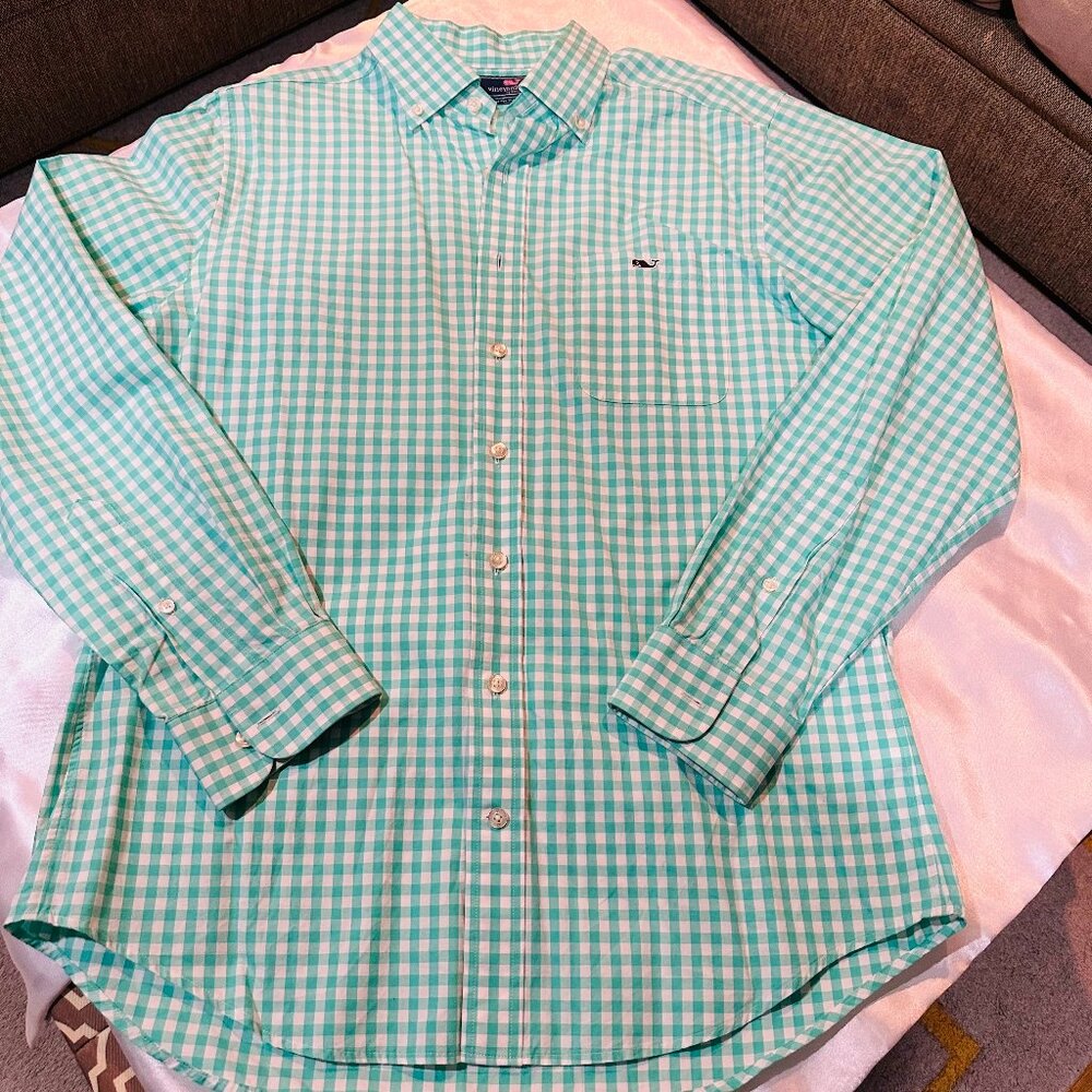 Vineyard Vines Men’s Slim Fit Tucker Shirt Green & White, Size M